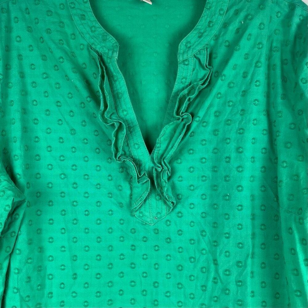 Talbots Green Texture Dots V-neck Ruffle Blouse Medium - Picture 2 of 11